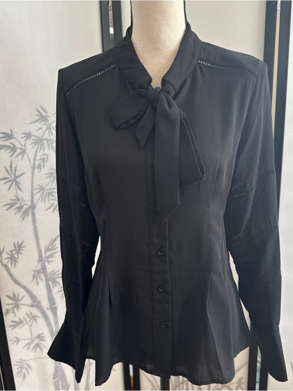 NWOT Gracia Black Bow Tie Blouse